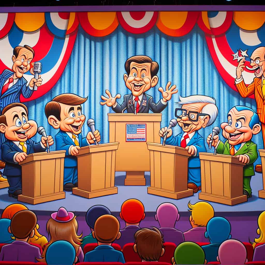 Cartoon-style image depicting Donald Trump tightening a large purse with exaggerated features in the style of MAD Magazine's Mort Drucker.
