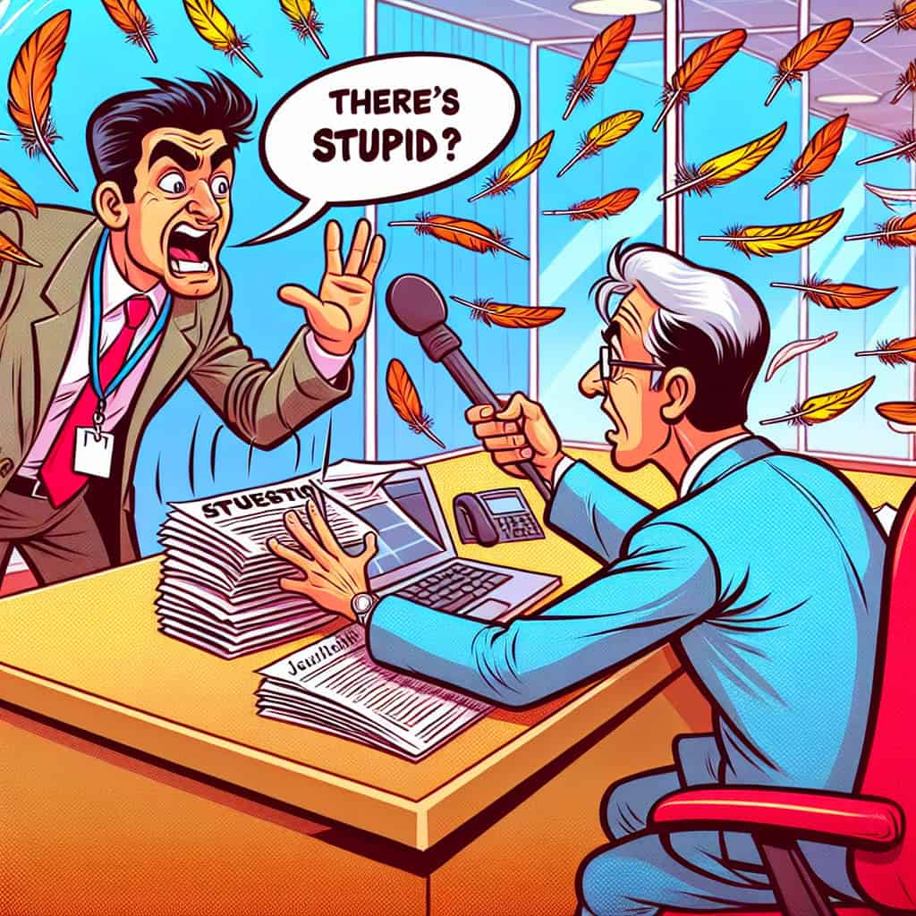 Cartoon of Trump dismissing a journalist's question as stupid.