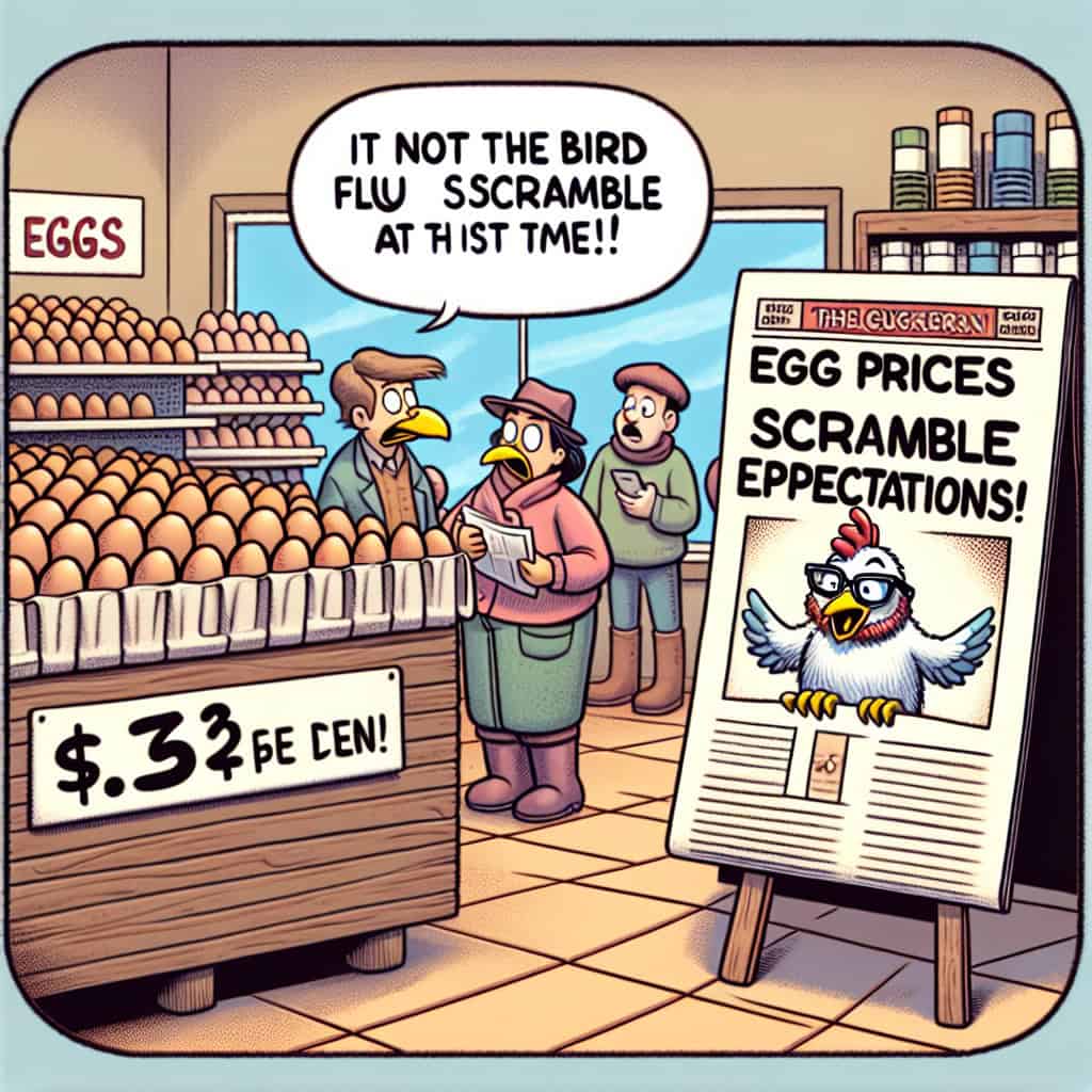 Cartoon illustrating conservative commentary on rising egg prices defying liberal expectations.