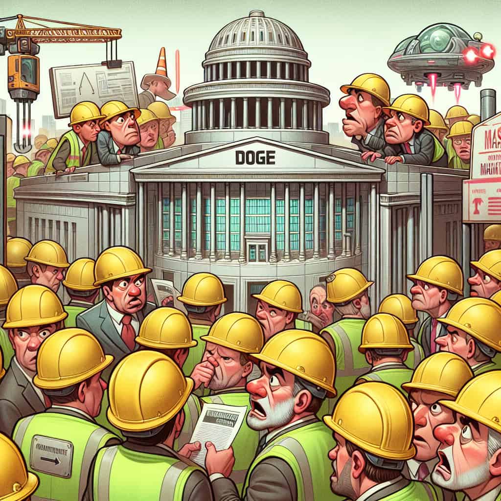 Cartoon of Elon Musk with union bosses and whistleblower files.