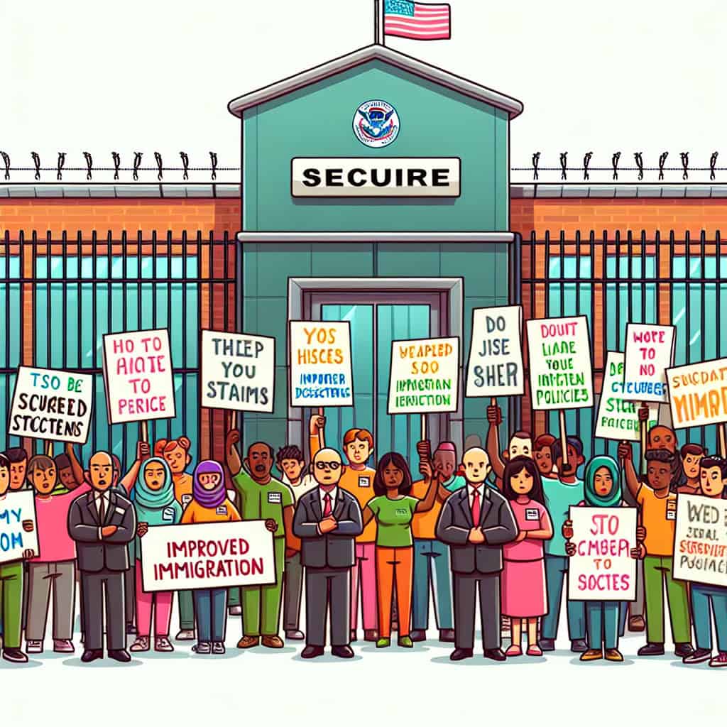 Cartoon showing Democrats causing chaos outside an ICE facility