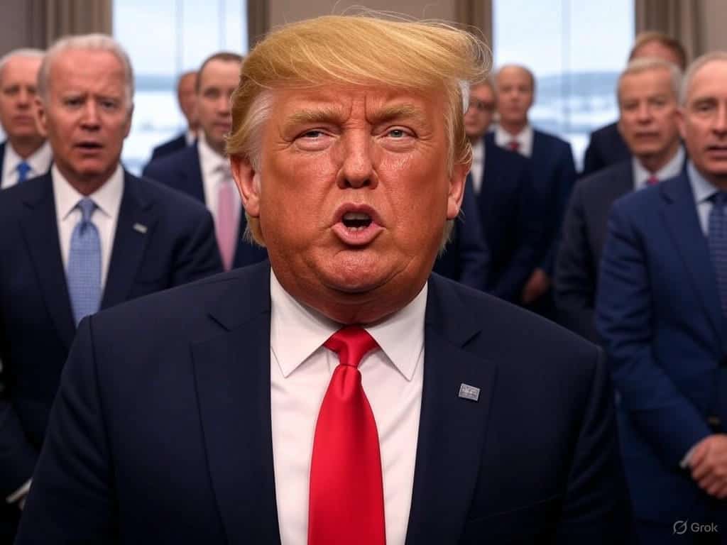 Donald Trump in {selected_style}, striding confidently away from the G7 summit towards a waiting helicopter, symbolizing his focus on action over talk
