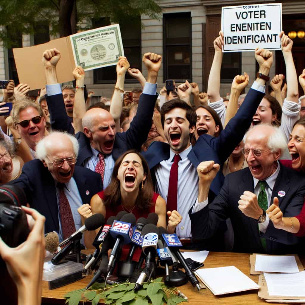 Illustration of Judge Blocks Trump's Voter ID Order: Liberals Rejoice