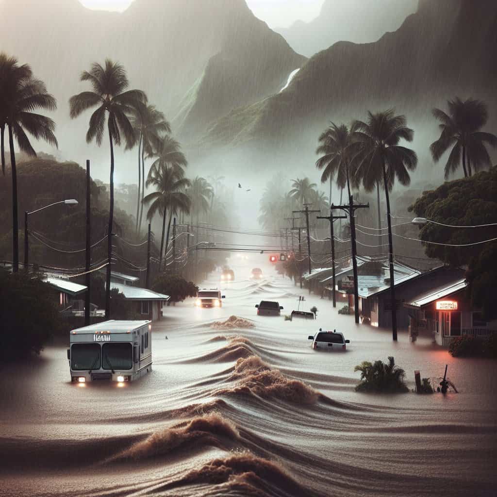 Illustration of Hawaii's Flooding Hysteria: A Liberal Weather Drama