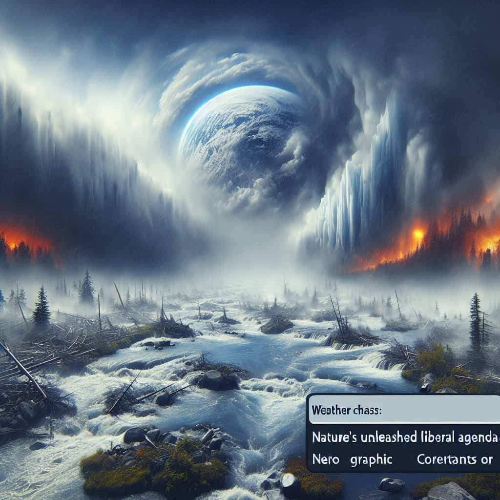 Illustration of Weather Chaos: Nature's Liberal Agenda Unleashed