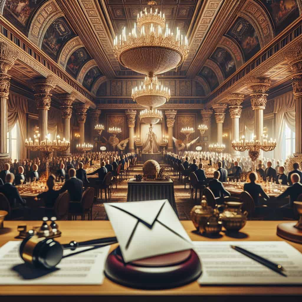 Illustration of Trump's Ballroom Dreams Blocked by Liberal Court