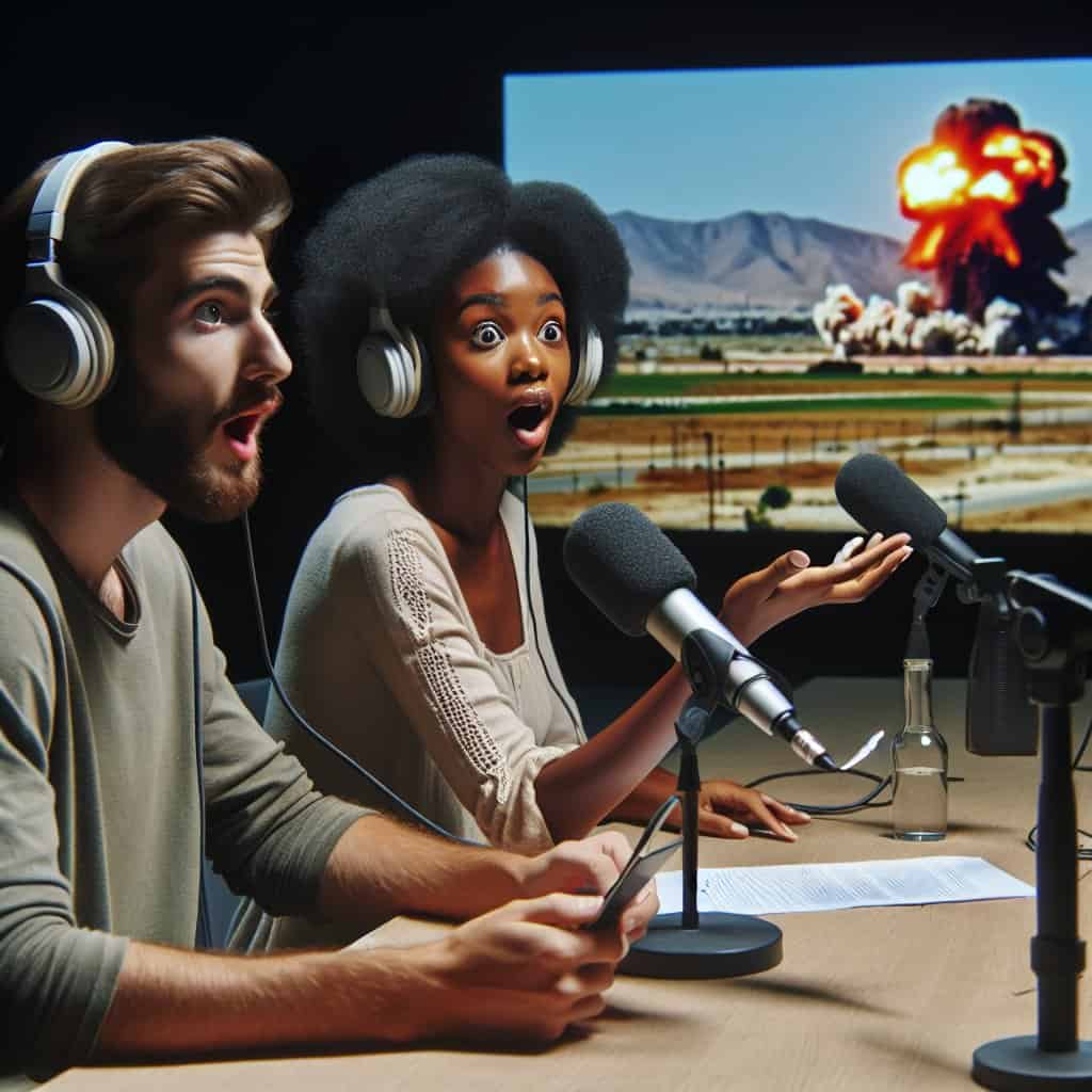 Illustration of MAGA Podcasters Bewildered by Iran Conflict