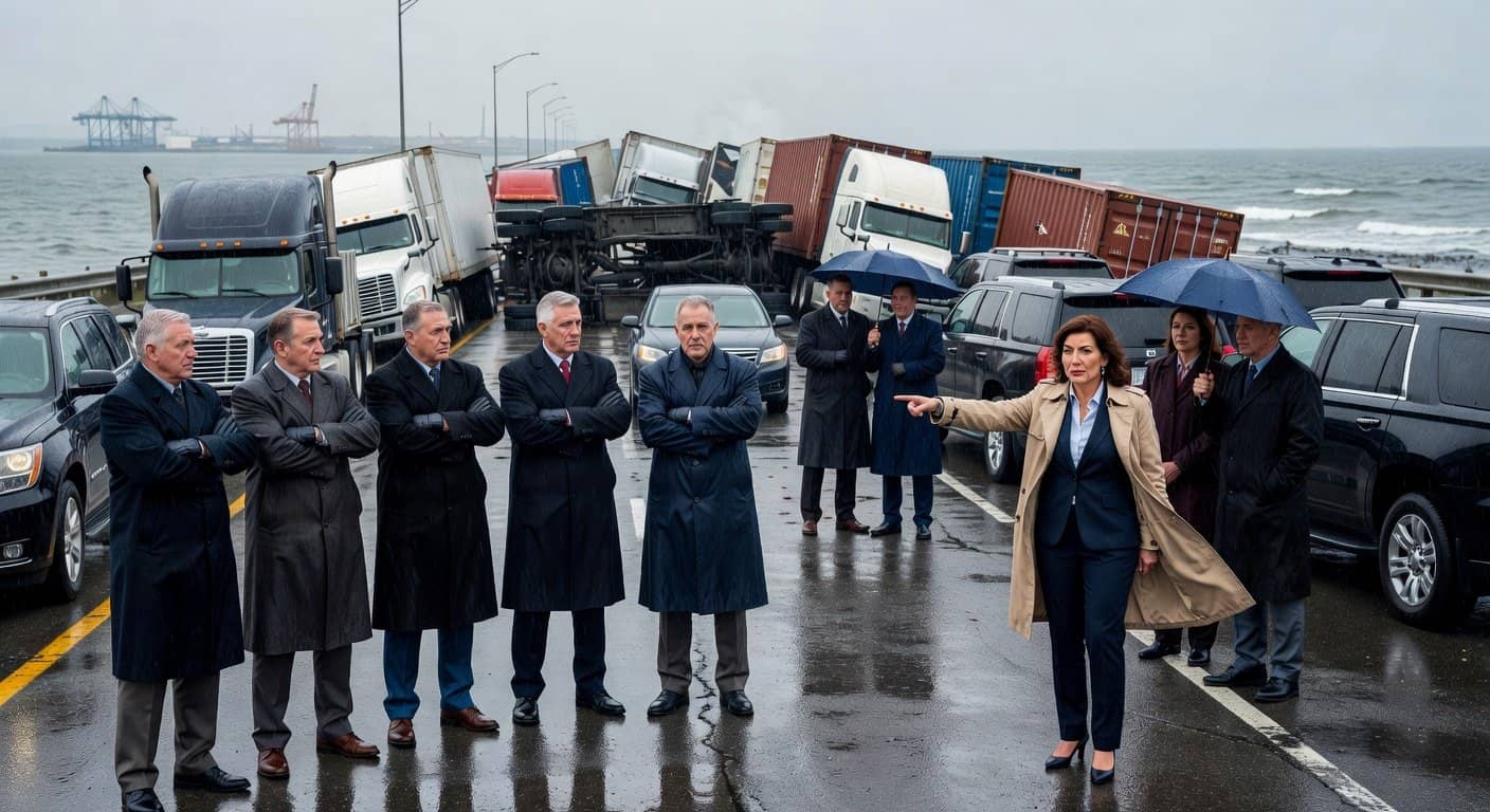 Illustration of LIRR Strike: Union Bosses Hold Long Island Hostage, Hochul Blames Trump